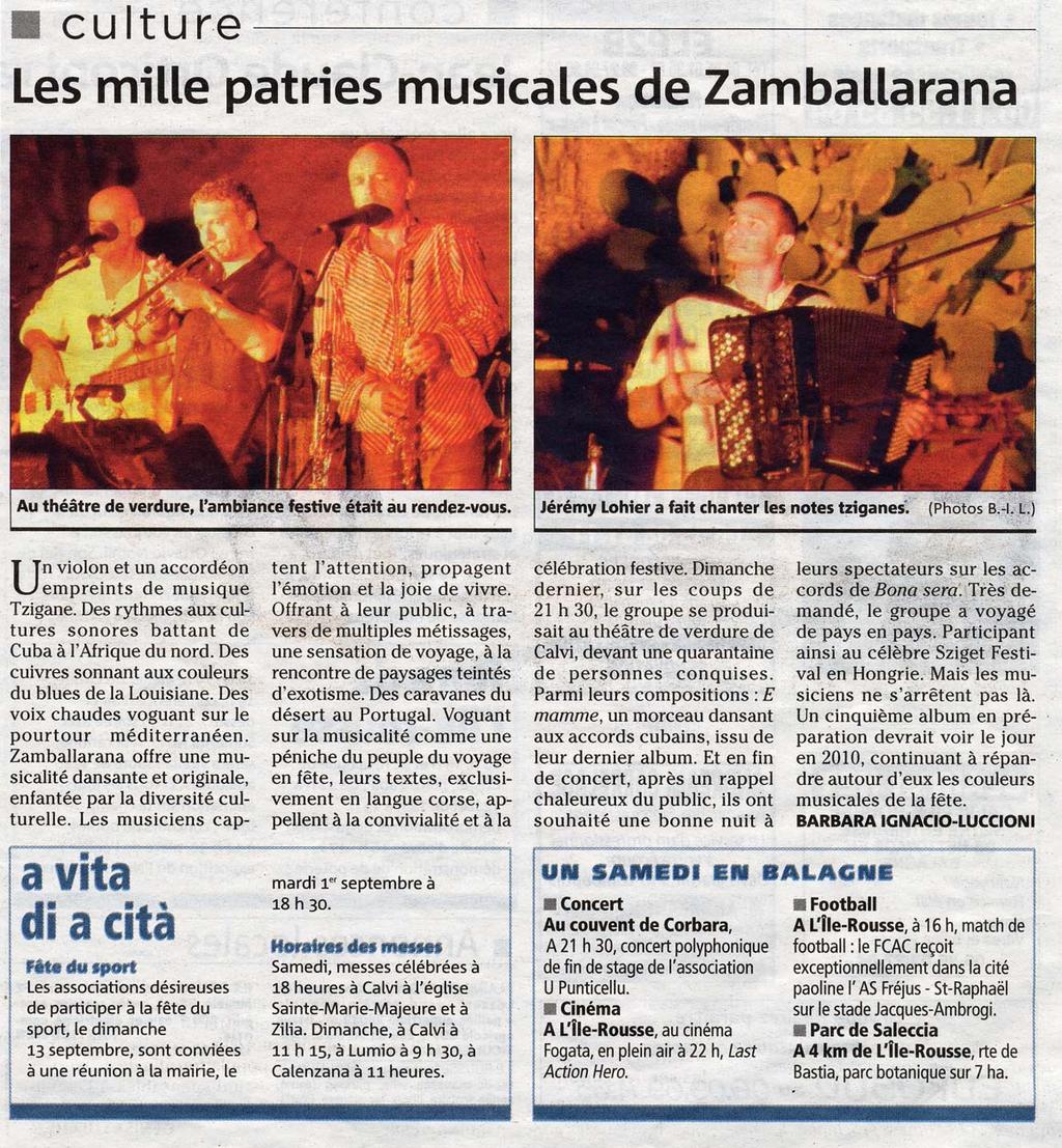 Corse matin ZAMBALLARANA 28 août 2009 ZAMBALLARANA -