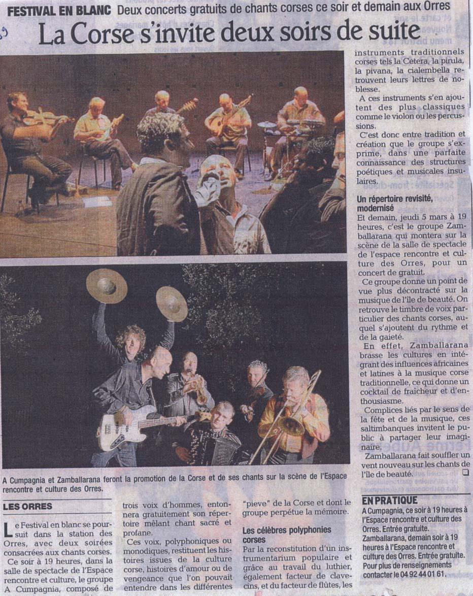 Corse matin ZAMBALLARANA 4 mars 2009 ZAMBALLARANA -