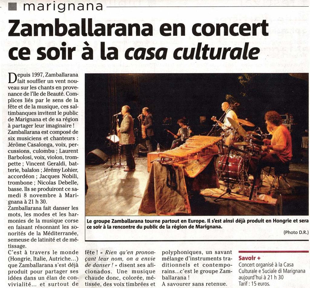 Corse Matin ZAMBALLARANA 8 Novembre 2008 ZAMBALLARANA -