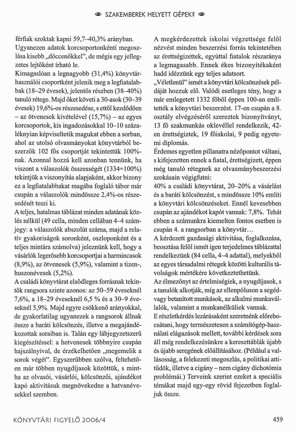 <2> SZAKEMBEREK HELYETT GÉPEK? < > férfiak szoktak kapni 59,7-40,3% arányban. Ugyanezen adatok korcsoportonkénti megoszlása kisebb döccenőkkel, de mégis egy jellegzetes lejtőként írható le.