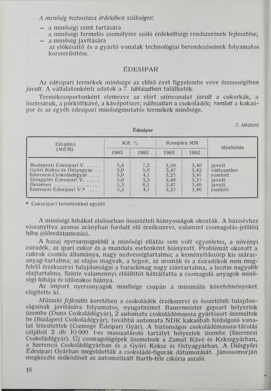 A minőség biztosítása érdekében szükséges: a minőségi szint tartására a minőségi termelés személyére szóló érdekeltségi rendszerének fejlesztése; a minőség javítására az előkészítő és a gyártó