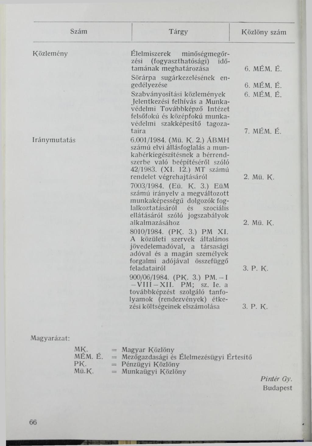 Szám Tárgy Közlöny szám Közlemény Iránymutatás Élelmiszerek minőségmegőrzési (fogyaszthatósági) időtamának meghatározása 6. MÉM. É Sörárpa sugárkezelésének engedélyezése 6. MÉM. É, Szabványosítási közlemények 6.