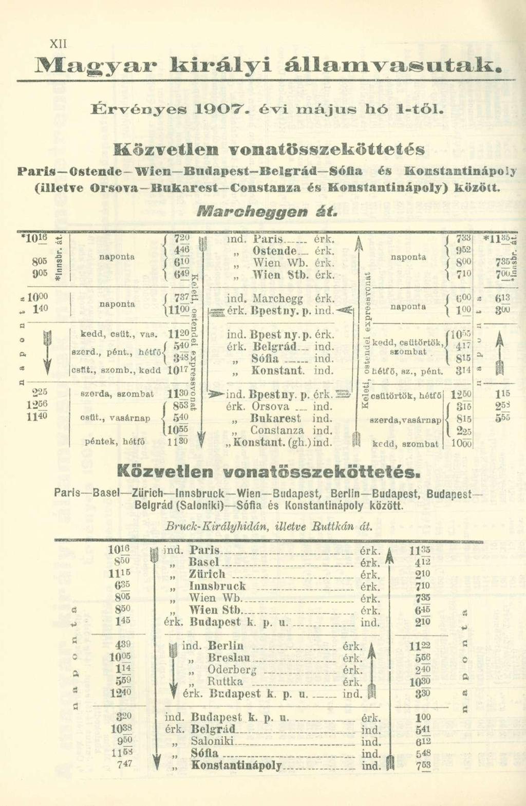 i> I i i ; y Mi* k i r á l y i á l l a m v a s u t a k Érvényes 1907. évi május hó 1-től.
