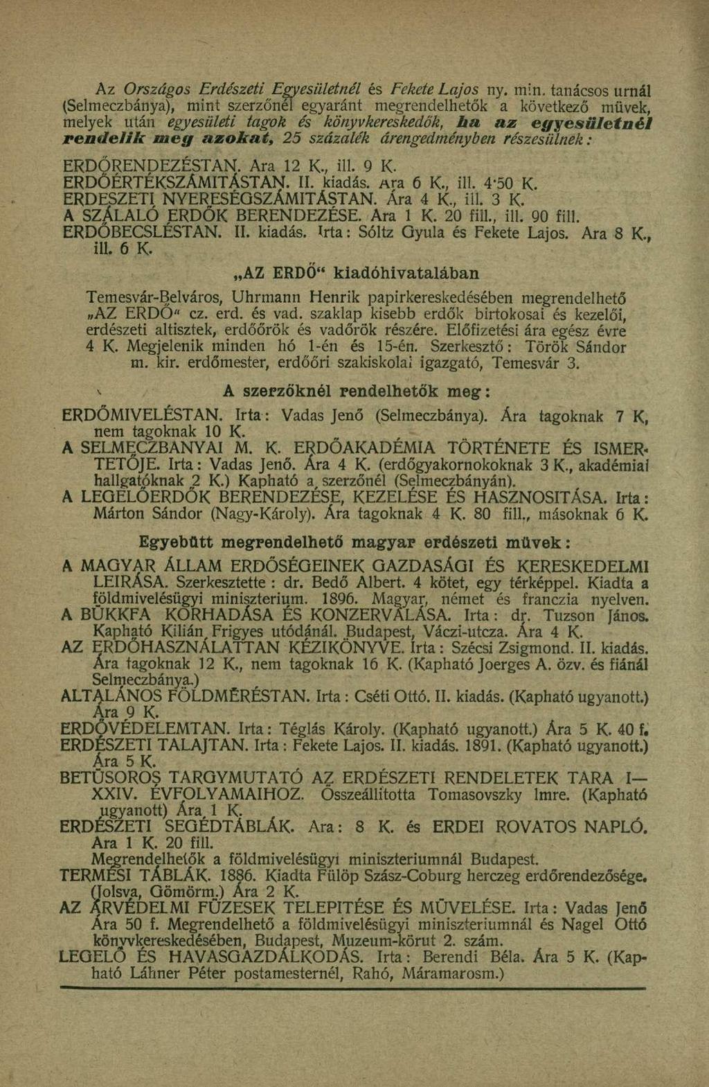 Az Országos Erdészeti Egyesületnél és Fekete Lajos ny. min.