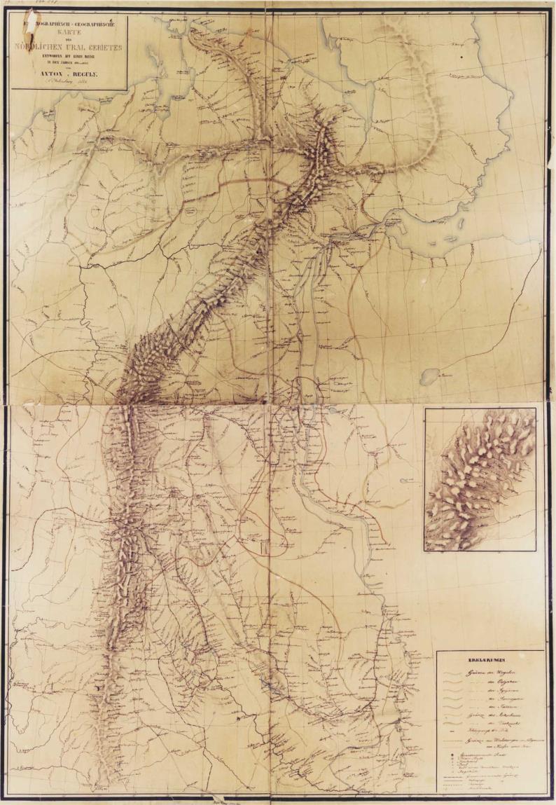 A téma kartográfiai dokumentumai Reguly térképének kiadásai: Pétervári kéziratos térkép Pesti akadémiai