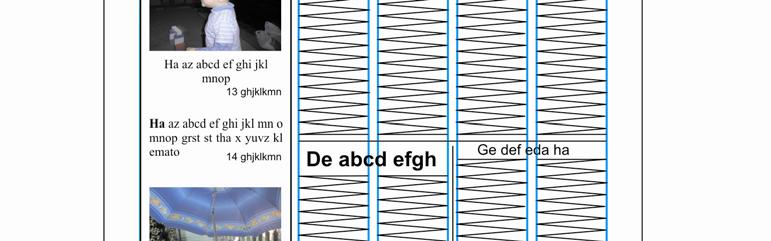 kisebb és nagyobb terjedelmű szövegeit és illusztrációit különböző formában lehet elhelyezni a lap oldalain.