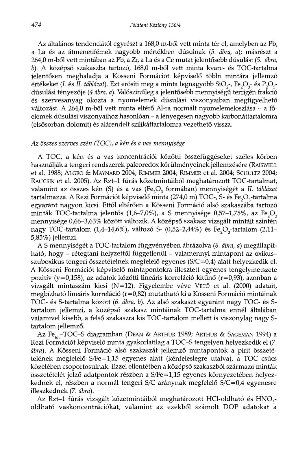 474 Földtani Közlöny 136/4 Az általános tendenciától egyrészt a 168,0 m-ből vett minta tér el, amelyben az Pb, a La és az átmenetifémek nagyobb mértékben dúsulnak (5.