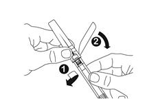 Lassan húzza vissza megint a dugattyút, amíg a gyógyszeradagot mutató jelzés egy vonalba nem kerül a dugattyú felső végével. Ezt mutatja az ábra. Tartsa az injekciós üveget fejjel lefelé.