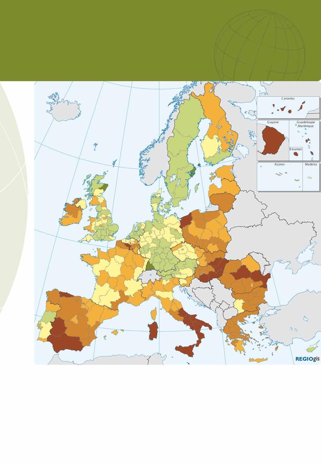 A 20 és 64 év közöttiek foglalkoztatottsági aránya 2010-ben az Európai Unióban % of population aged 20-64 < 60 75-80 60-65 > 80 65-70 70-75 EuroGeographics Association for the administrative