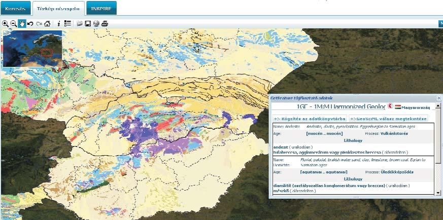 A digitális térképkészítés korszaka a Magyar Állami Földtani Intézetben 99 2. ábra. A Magyarország a OneGeology portálon Figure 2.