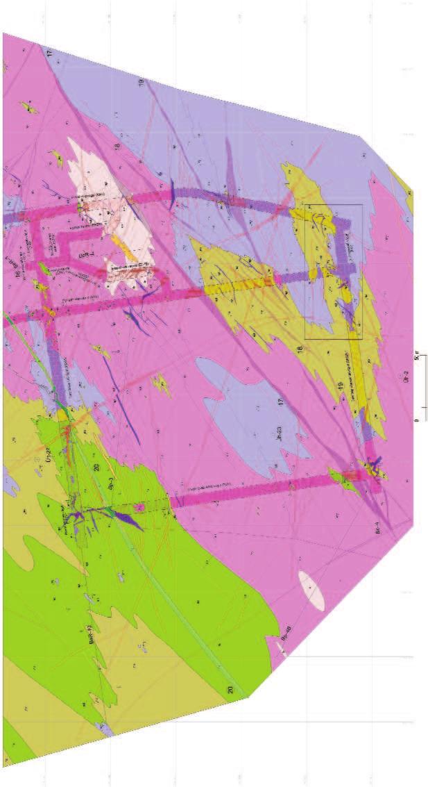 Geological Mapping of the Bátaapáti Tunnels 319 Figure 11. 1:1,000-scale tunnel map in the region of head tunnels The shading of the sequences is darker in the tunnels than elsewhere.