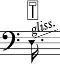 / Hangolókulccsal a glissando irányának megfelelően csúszni, rögtön az - után, hogy bal kézzel megengettük a húrt. Pinch the string with thumb and index finger.