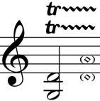 / Üveghangtrilla, közees sebességgel. Double harmonic trill on oen strings: to be layed at medium seed.