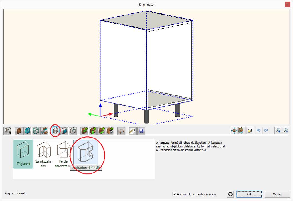 4.7. Egyedi alakú szekrény létrehozása 4. Workshop: Konyhatervezés 143 Ezt a pontot teljes egészében kihagyhatja, ha a WS Custom wall cabinet -et az Objektumközpontból helyezi el.