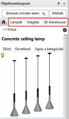 214 6. Workshop: Fények A bal oldalon megjelenik az objektum a tulajdonságaival. Felül a házikó ikon mellett található a könyvtári elérési útvonala.