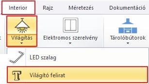 220 6. Workshop: Fények edesign felirat A felirat elhelyezéséhez lépjen a Menüszalag / Interior / Világítás / Világító felirat parancsra.