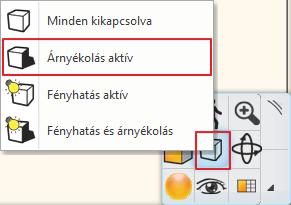 Árnyék szimuláció megtekintéséhez lépen a Menüszalag / Nézet / Árnyék szimuláció parancsra.