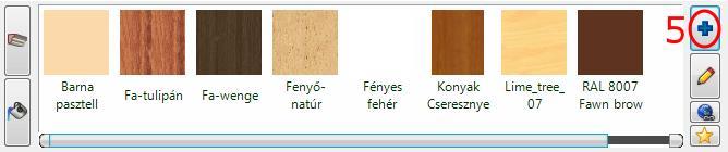 1. Workshop: Nappali tervezés 31 (Az Anyagok mappa nevére kattintva (6), majd a kereső mezőbe beírva a név elejét (7) megjelennek a találatok, ezek közül