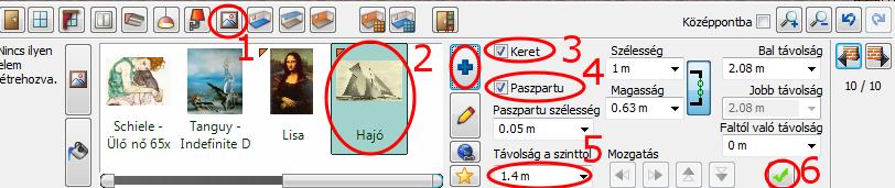 8 m Kattintson a Zöld pipára (6) a lámpa elhelyezéséért a falon. 1.4.10. Kép a falon 1. kép: Helyezzen el két képet a falon.