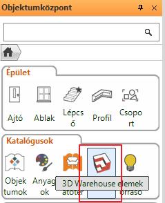 88 2. Workshop: ARCHLine.XP Alapozó 2.4.4. Berendezési tárgyak A 3D Warehouse Figyelem: A következő fejezetben tárgyaltak végrehajtásához internetkapcsolat szükséges.