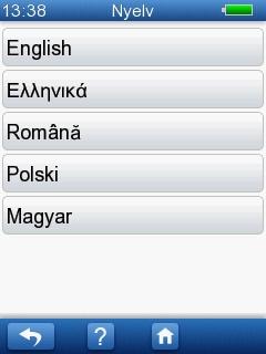 9 AccuScreen beállítások 9.3 Nyelv beállítása 1. Nyomja meg a Nyelv gombot a Beállítások képernyőn. 2.