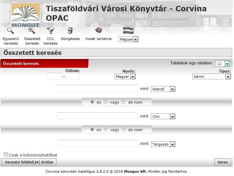 A WEBOPAC (online elektronikus katalógus) használata A Corvina Integrált Könyvtári Rendszer webpac rendszere alkalmas arra, hogy a távoli felhasználók is tájékozódjanak az adott könyvtár