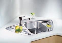 BLANCOLANTOS 9 E BLANCOLANTOS 9 E-I ényezett rozsdamentes acél Világos forma, kedvező ár Praktikus járulékos kiöntő Kompakt csepegtető felület 3 ½"-os rozsdamentes szűrőkosaras lefolyókkal