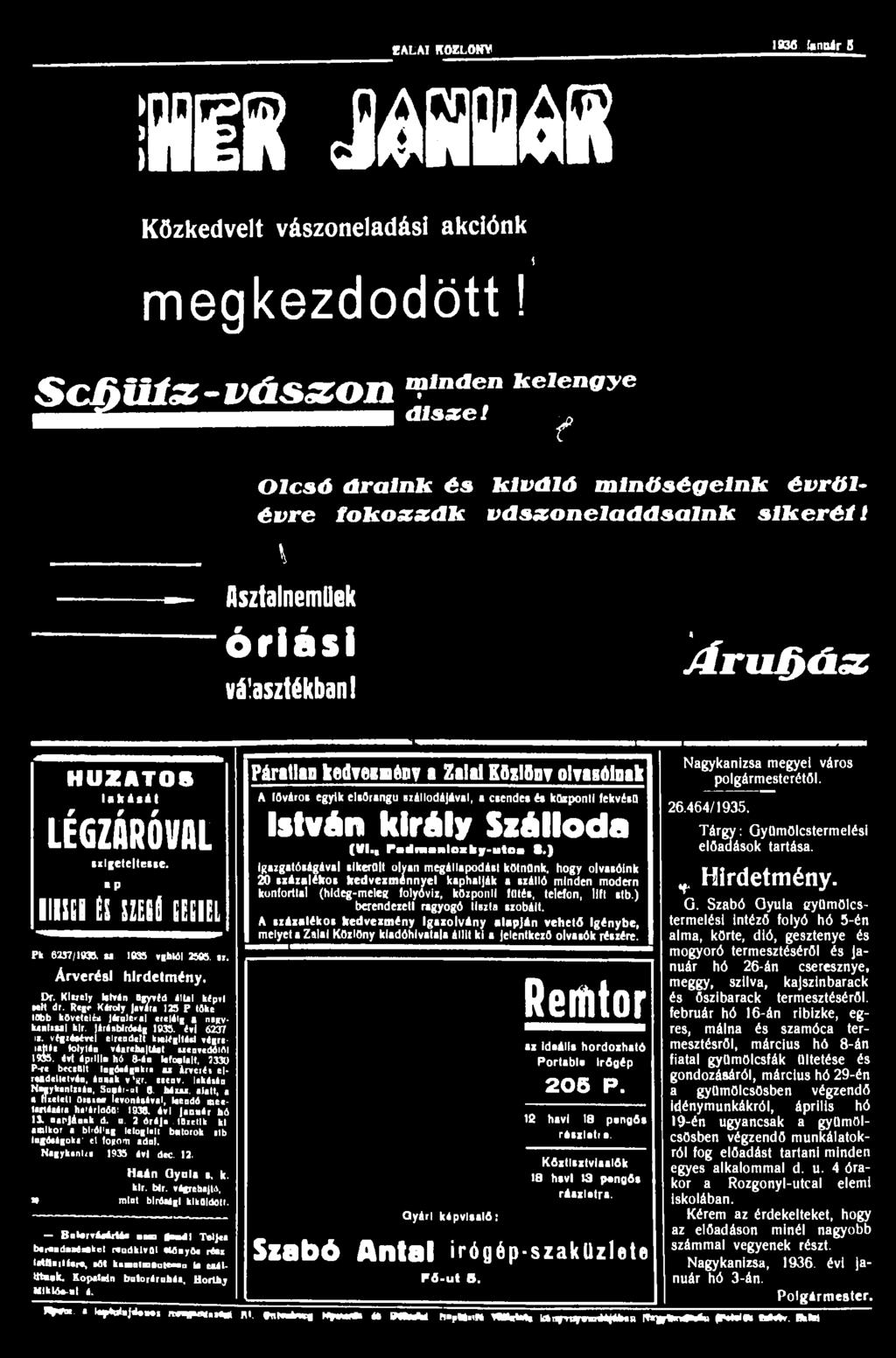 ZALAI KÖZLÖNY 1936 fanoir g lift mm Közkedvelt vászoneladási akciónk megkezdődött!