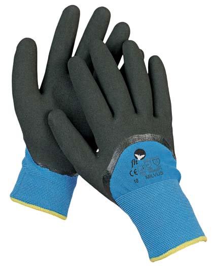 Hosszú, állítható mandzsettával. Mănuși cusute din poliester, protejate cu fleece subţire impregnat cu latex.