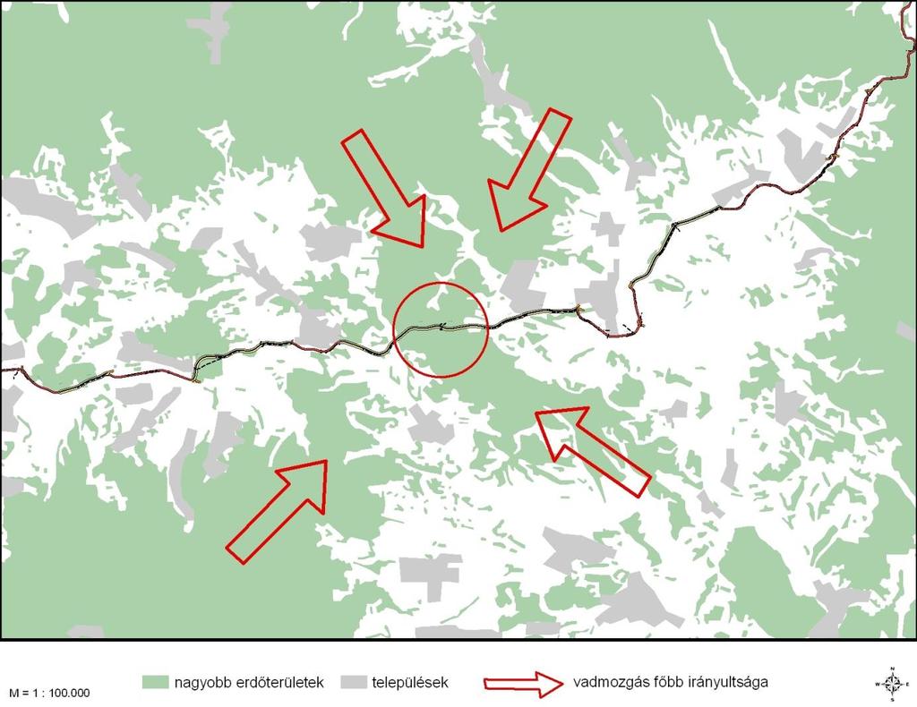 2. térkép: Vadmozgás főbb iránya Mátraterenye-Ivád térségében. 4.4.2.6.1.