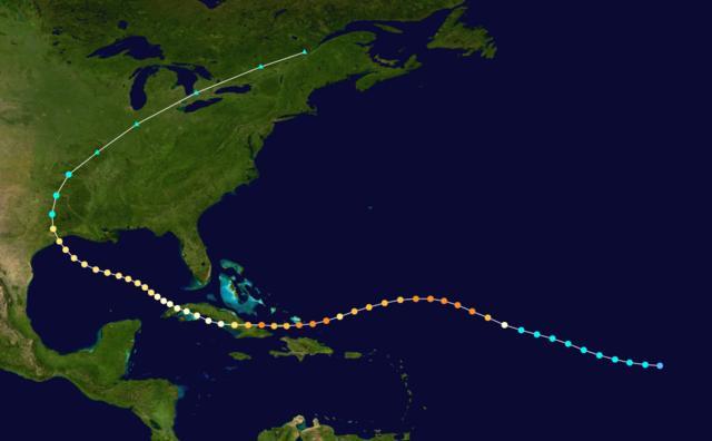 25. ábra: Ike hurrikán útvonala. Forrás: [13] Ivan hurrikán, az atlanti térségben fejlődött ki. Kialakulására 2004 szeptemberében került sor és igen hosszú ideig állt fenn.