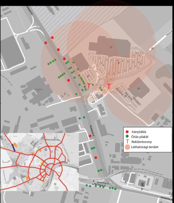 kifelé (hipermarketekhez) tartó utasok is jól lássák azokat (6.4. ábra). A reklámok észlelését segíti, hogy lámpás kereszteződés állítja meg időről-időre a forgalmat.