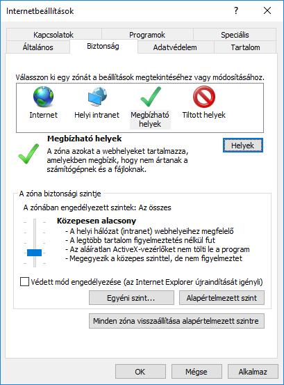 3. Biztonsági szint A zóna biztonsági szintje részen