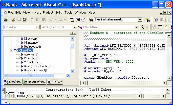 Kapcsolat az adatbázishoz - El készületek // Implementation BankDoc.