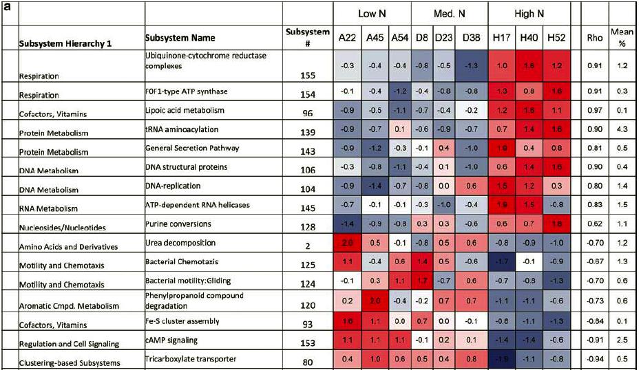 Néhány funkcionális gén relatív gyakoriságának változása eltérő N- kezelésekből származó talajmintákból (