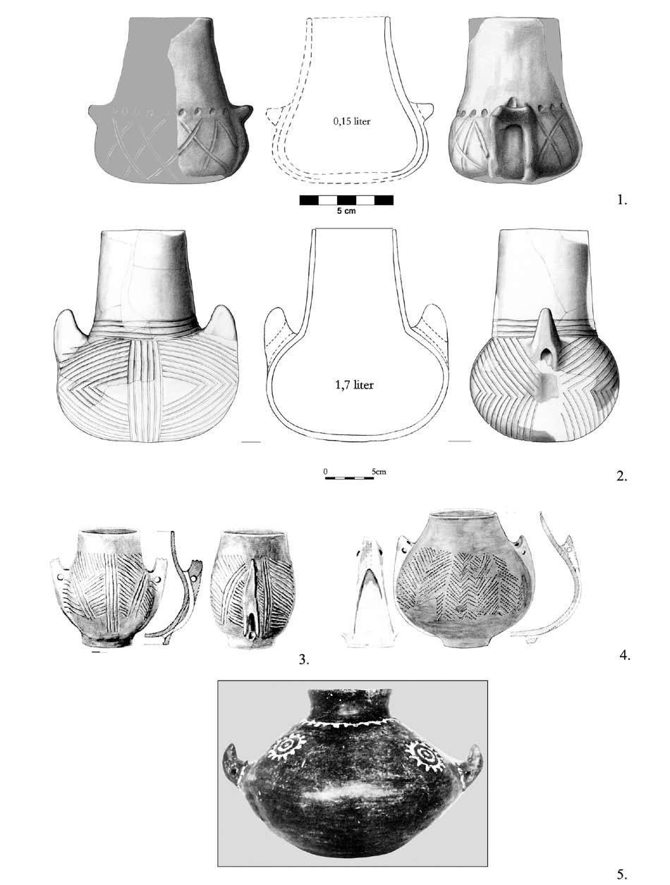 Emberi ábrázolás a Változások korában, 4000 és 2000 BC között 133 9. Tábla: Kezes edények a Baden-komplexumban. 1. Balatonőszöd Temetői-dűlő, 1794. gödör. Piros festettkarcolt. 2. Balatonőszöd Temetői-dűlő, 743.