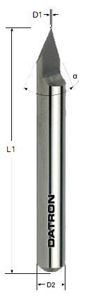 DATRON 1 élű keményfém gravírozótűk Átmérő Szár Szög Teljes hossz Vágóél Dolgozó rész D1 [mm] D2[mm] α[ ] L1 [mm] L2 [mm] L3 [mm] viszont.ár fogy.