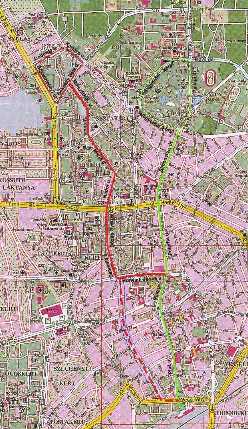 2-ES VISZONYLAT NYOMVONALA - Nagyállomás - Piac u. - Hunyadi u. - Csemete u.