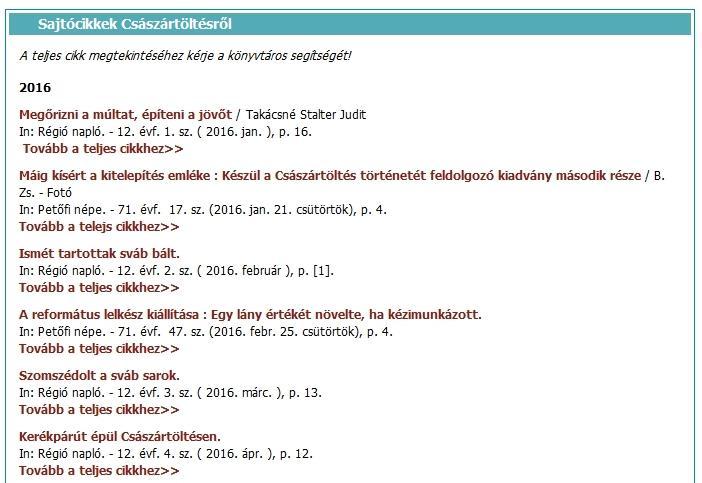 Települési könyvtárak Kurrens sajtócikkek