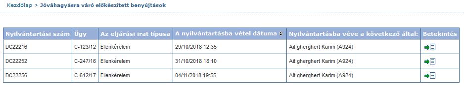 .. Az előkészített benyújtások jóváhagyása A képviselőknek képernyő áll rendelkezésükre a jóváhagyásukra váró benyújtások előkészítéseinek követésére.