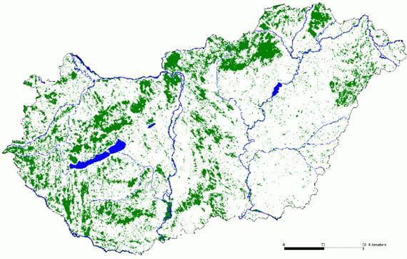 12.5. ábra: Magyarország erdővel borított területei napjainkban (forrás: www.enfo.agt.bme.hu) Az erdők irtásának a XVII-XVIII.