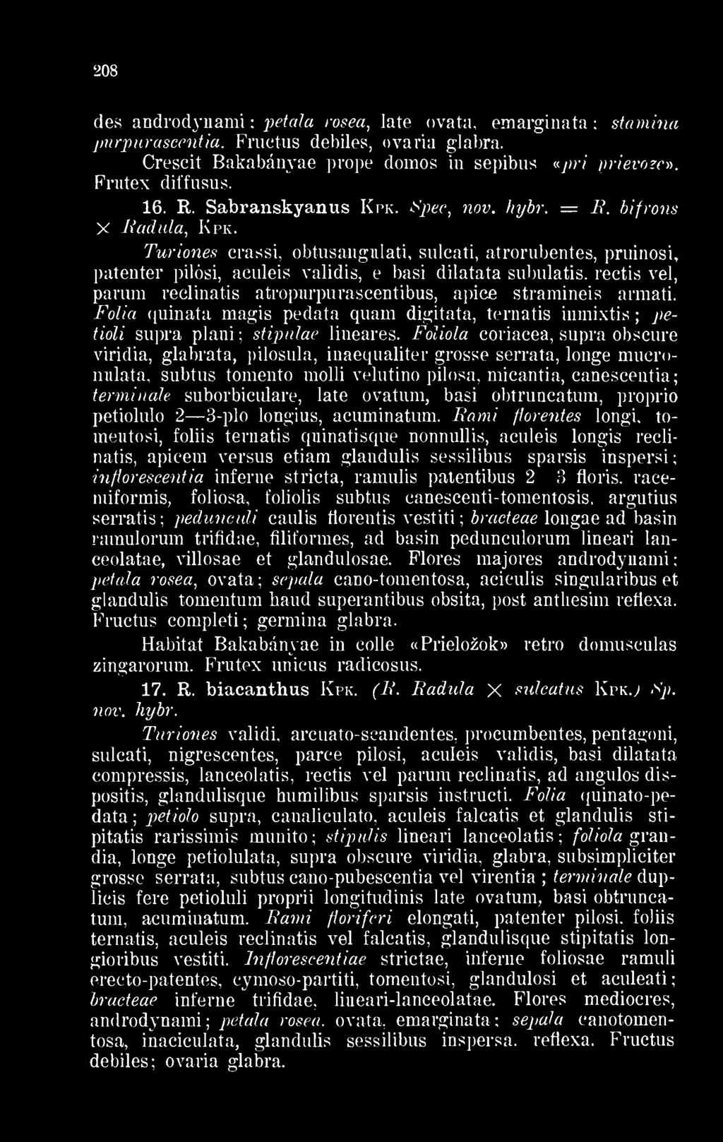 Turiones crassi, obtusangulati, sulcati, atrorubentes, pruinosi, patenter pilósi, aculeis validis, e basi dilatata subulatis.