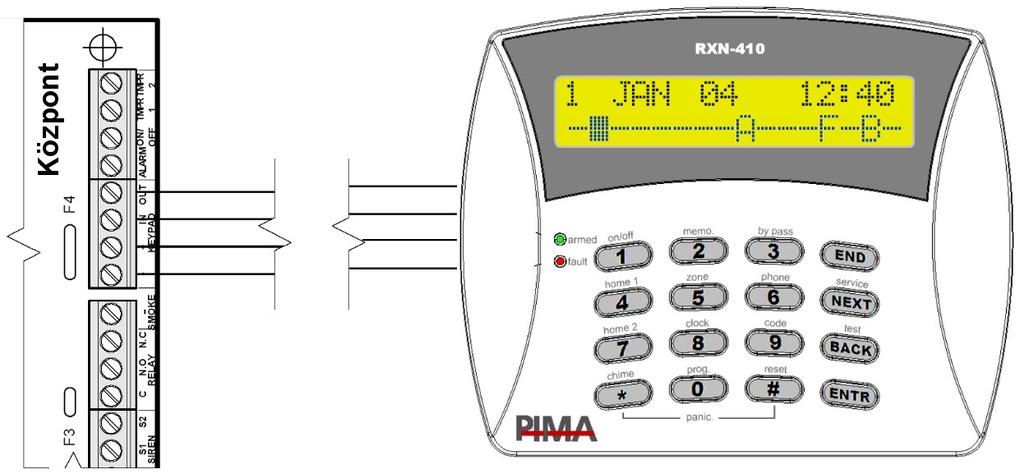 20RXN-400/410 LCD billentyűzetek 20.1 LCD billentyűzet RXN 400/410 A rendszer programozható és működtethető az RXN 400/410 irányító és kijelző egységgel.