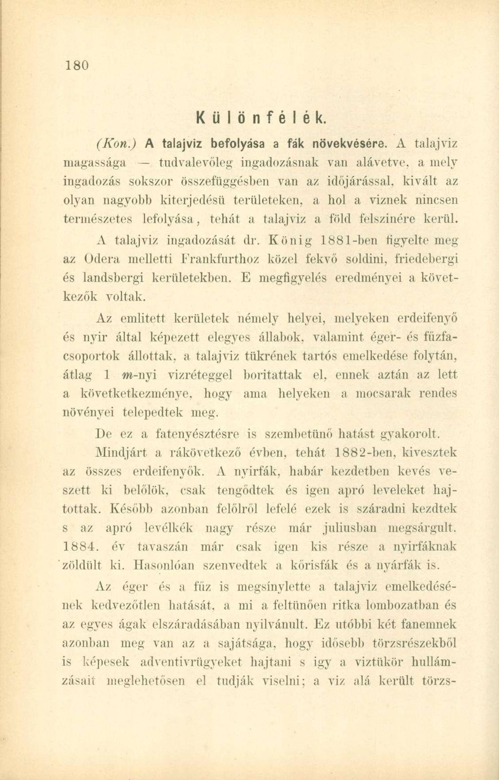 Különfélék. (Kon.) A talajvíz befolyása a fák növekvésére.