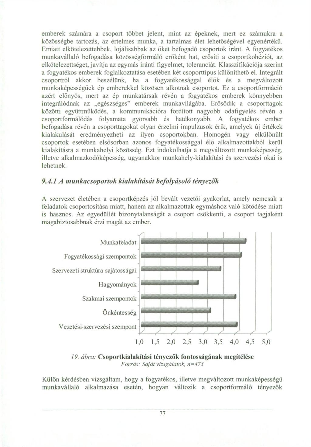 emberek számára a csoport többet jelent, mint az épeknek, mert ez számukra a közösségbe tartozás, az értelmes munka, a tartalmas élet lehetőségével egyenértékű.