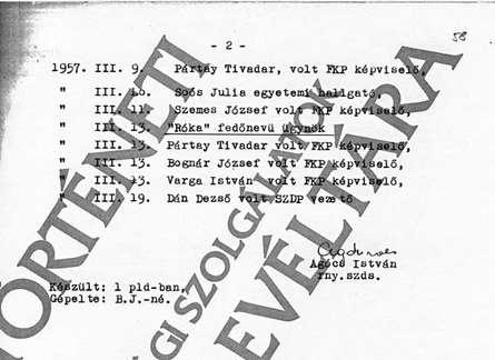 Róka fedőnevű ügynökünk Antallal tart kapcsolatot, 2.old. Balogh Dobihoz fűződő viszonyáról és 56-os szerepéről igen érdekes jelentést adott "Daru Mihály" ügynök 1957.