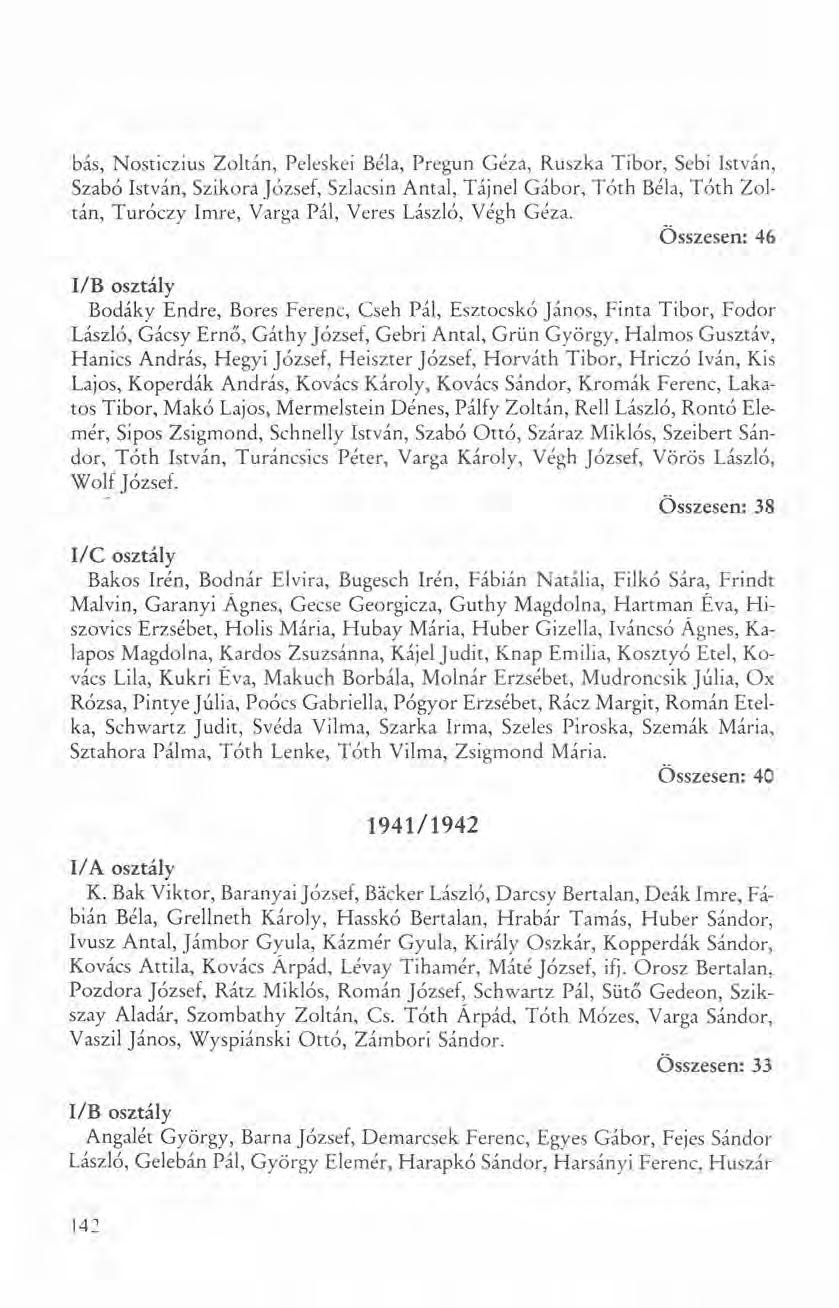 bás, Nosticzius Zoltán, Peleskei Béla, Pregun Géza, Ruszka Tibor, Sebi István, Szabó István, Szikora József, Szlacsin Antal, Tájnel Gábor, Tóth Béla, Tóth Zoltán, Turóczy imre, Varga Pál, Veres