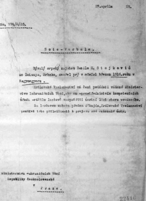 A szerb külügyminisztérium jegyzéke befejezésének napjaiban, 1918. október 31-én hunyt el.