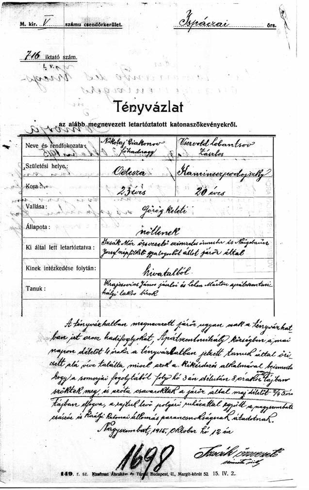 seket a vármegye hivatalos lapjában közölték (Pozsony vármegye Hivatalos Lapja). Az alispánhoz küldött jelentések alapján a somorjai táborból 1915. január 17. és május 10.