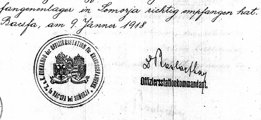 A bacsfai orosz tiszti állomás A három nagy fogolytáboron kívül 1917 novemberétől egy kisebb orosz tiszti állomás is működött a Csallóközben. A cs. és kir.